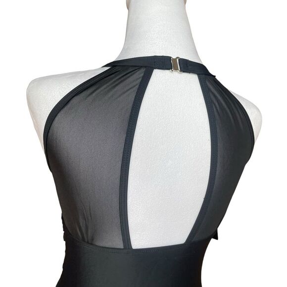Tempt Me Black One Piece Swimsuit High Neck Plunge Ruched Tummy Control Small - Picture 8 of 13